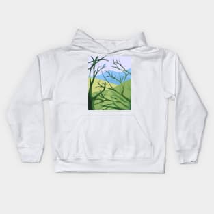 Blue mountain bird Kids Hoodie